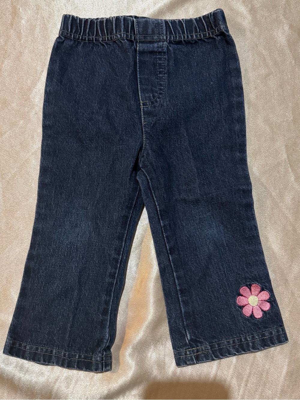 Vintage Disney Infant Girl 12M Dark Wash Denim Pants w/ Embroidered Daisy Flower